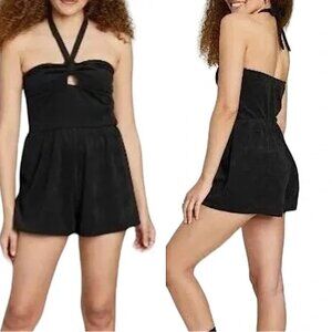 NWT WILD FABLE Black Terry Cloth Romper Swimsuit Coverup Size XS